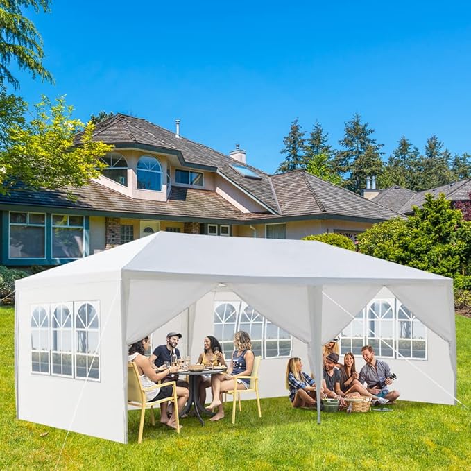 10'x20' Outdoor Party Tent with 6 Removable Sidewalls Waterproof Canopy Patio Wedding Gazebo White