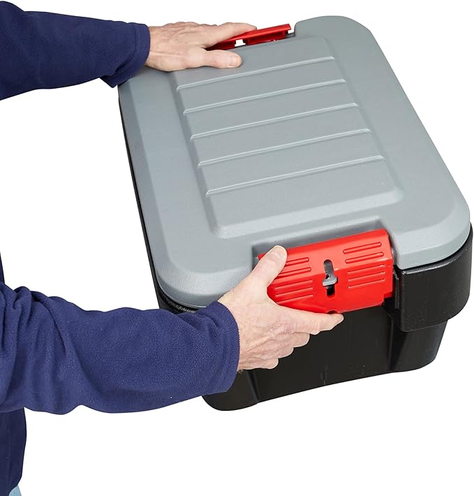 Rubbermaid® ActionPacker®️ 8 Gal Lockable Storage Box Pack of 4 Outdoor Industrial Rugged Grey and Black