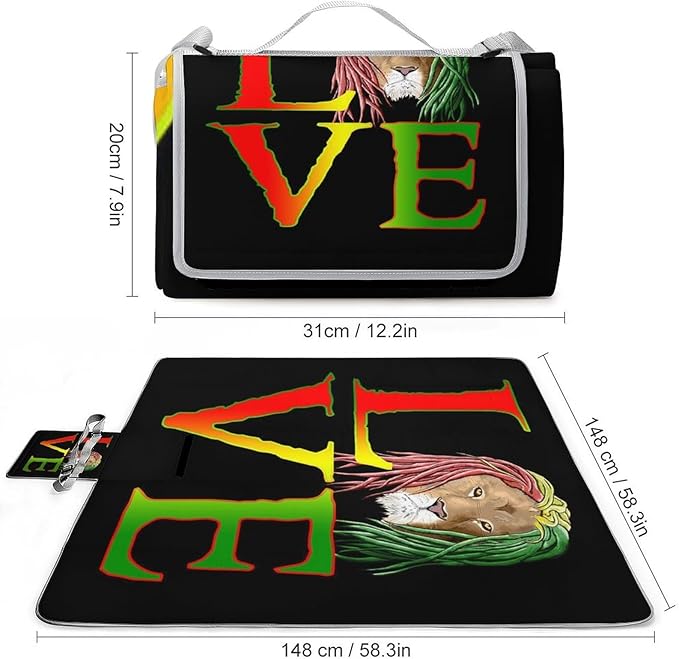 Reggae Lover Love Regga Music Waterproof Outdoor Picnic Blanket Sandproof Beach Mat for Camping Hiking Grass Travelling