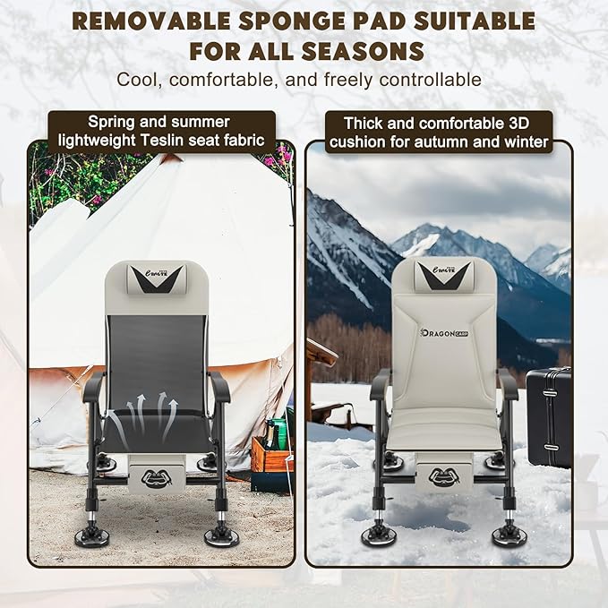 Folding Camping Chair Outdoor Fishing Chair for Adults Outdoor Folding Chair with Storage Bag Backpack Beach Chair with Oxford Cloth Adjustable Oversized Lawn Chair Khaki