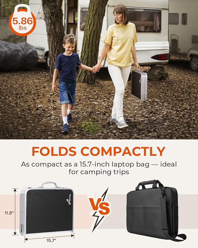 Sportneer Camping Table: Adjustable Height Small Folding Table 23.6 L x 15.7 W 4 Height with Mesh Layer - Compact &amp Portable Camping Essentials for Outdoor Camp Garden Picnic BBQ Dining Cooking