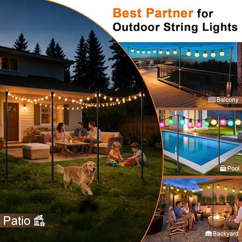 2 Pack Heavy-Duty String Light Poles for Outside with Fork Adjustable Lighting Hanging Post Accessories for Patio Furniture Set Patio Decor Outdoor Decor Backyard Yard Pergola Garden Decorations
