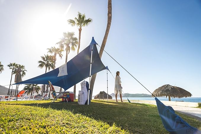 Beach Canopy Tent Sun Shade 9x8.5 FT – UPF50+ Portable Beach Tent Canopy with 2-Post Easy Setup Lightweight Carry Bag – Camping Picnic Backyard &amp Travel Sun Shelter