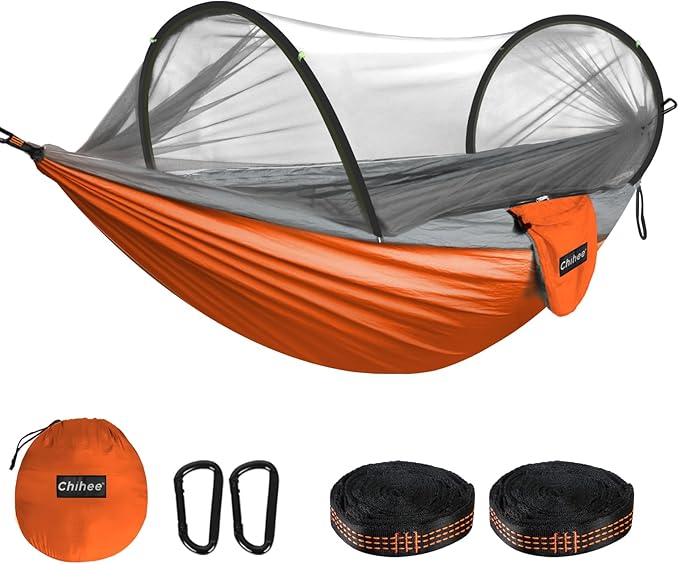 Chihee Ultra-Light Travel Camping Hammock Pop-up Net Hammock 660lbs Load CapacityBreathableQuick-Drying Parachute Nylon 2 Premium Carabiners2 Tree Slings Included for Outdoor Backpacking Hiking