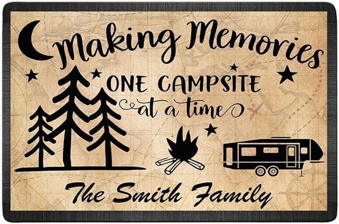 Personalized Campsite Doormat - Making Memories One Campsite at A Time - Custom Family Name Camping Door Mat RV Accessories 16 x 24 inches