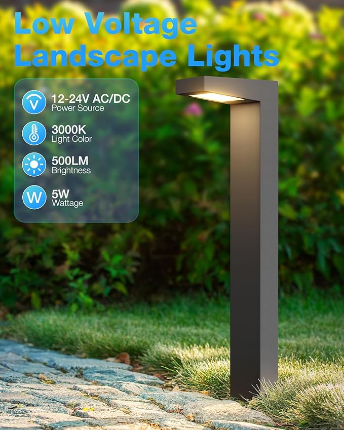 SUNVIE Low Voltage Pathway Lights Wired 3000K 5W LED Outdoor Landscape Lighting with Connectors Cast-Aluminum Waterproof Landscape Path Lights Low Voltage for Garden Walkway 12-24V AC/DC 4 Pack