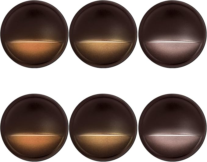 LED Low Voltage Deck Lights Outdoor Waterproof6-Pack 3CCT Deck Lighting Fixtures Landscape Step3W12V-24V AC/DC Die-cast Aluminum Housing Fence Lamp Wired 2700K/3500K/5000K (Brown)