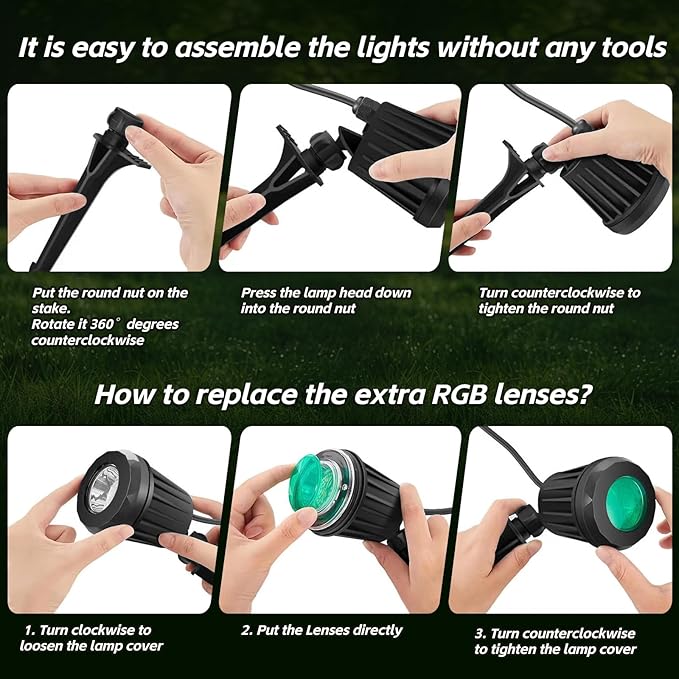 Spotlight Outdoor – 120V Plug-in 2700K Warm White LED Landscape Spot Lights with RGB 3 Lenses for Yard Garden Lawn&ampTree Decor IP67 Waterproof Perfect for Holidays&ampEveryday (4 Pack Black)