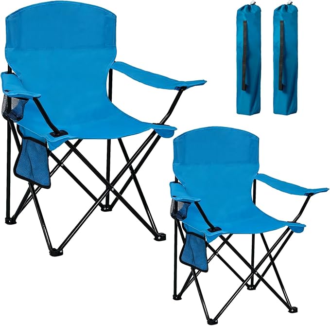 Camping Chair 2 Pack Portable Folding Chair with Cup Holder and Cooler Bag 285lbs Capacity Upgraded Foldable Chair for Outdoor Beach Fishing Backpacking Sky Blue