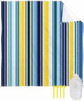 Beach Blanket Waterproof Sandproof Picnic Blanket 83x79 Foldable Beach Mat with Colorful Stripes Texture Art Summer Beach Pattern for Camping Park Grass Beach Travel