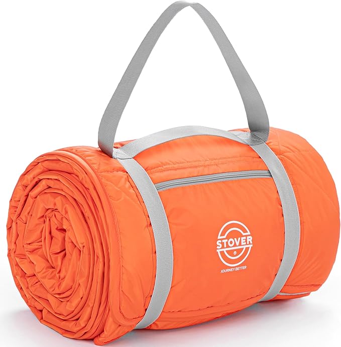 STOVER Large Waterproof Outdoor Stadium Blanket- Extra Thick Soft Fleece Camping Blanket for Travel Picnics Sports Dogs- 79x55 Warm Windproof Sand-proof Lightweight Packable (Game Day Orange)