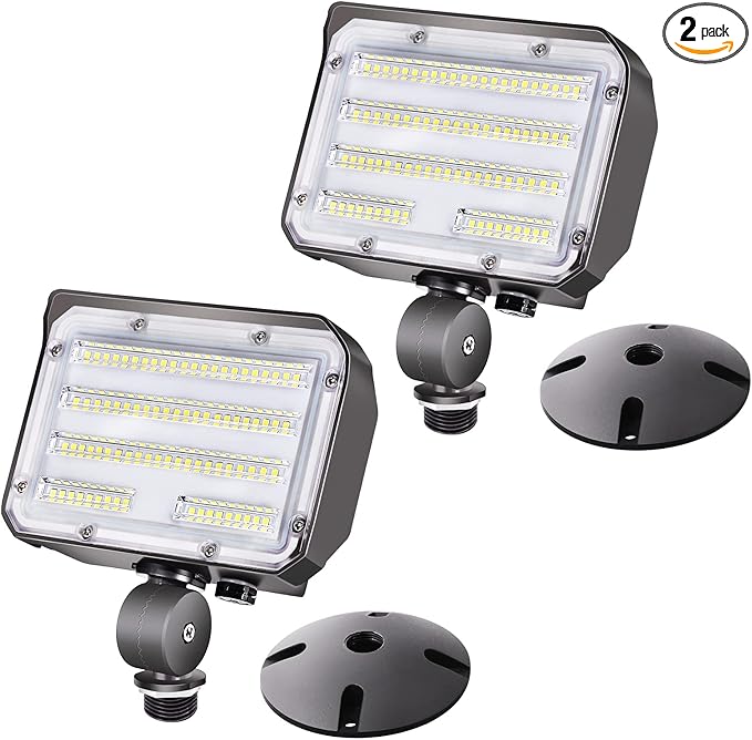 60W LED Knuckle Mount Flood Light Outdoor Security Floodlights Fixture with Base Dusk-to-Dawn Photocell Daylight AC100-277V 7800lm(300W Equivalent) IP65 Waterproof for Entrance Yard(2Pack)