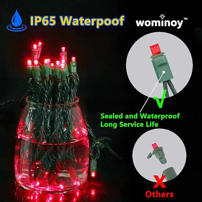 50ft 100 Counts Red LED Christmas Lights Outdoor- Commercial Grade Outdoor Waterproof Red Halloween Lights 5mm Wide Angle Green Wire Xmas Lights IP:65 UL