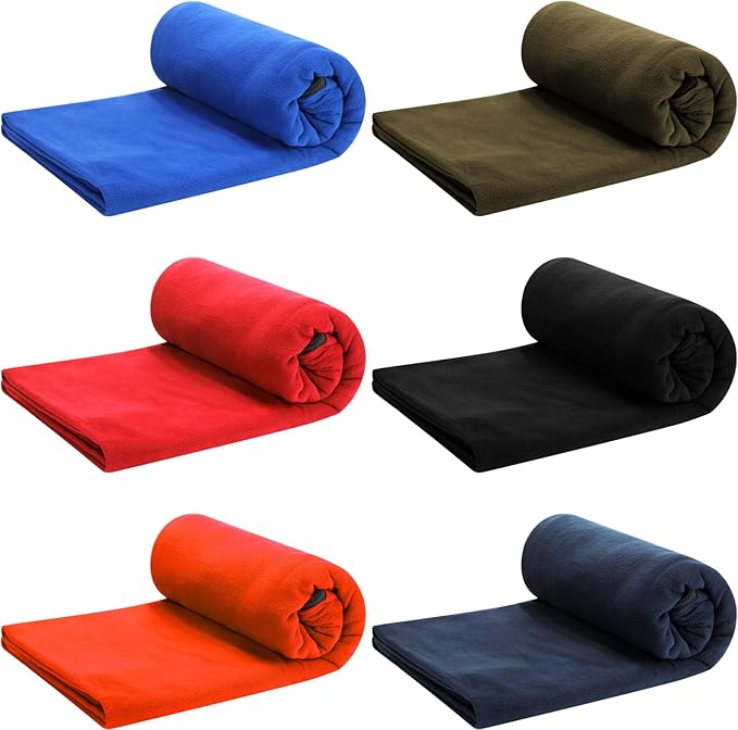 Preboun 6 Pcs Fleece Sleeping Bag Liner Adult Warm Sleeping Bag Liners Cold Weather 70.9 x 31.5 Inch Zippered Camping Sleep Sack Lightweight Sheet for Camping Backpacking Travel Assorted Color