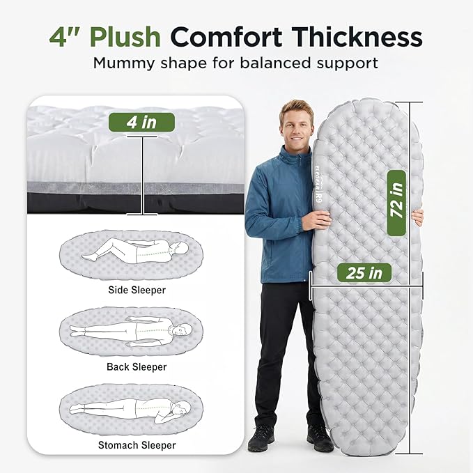 Elegear CumbreX™ Sleeping Pad for Camping with 9 R-Value Ultralight Camping Sleeping Mat for All Seasons Insulated Backpacking Sleeping pad Durable Camping Mattress for Outdoor Hiking Tent