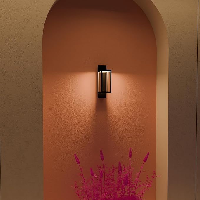 Outdoor Wall Sconce Lights LED Wall Mount Lantern Waterproof Exterior Wall Light Fixtures with Clear Glass Shade Aluminum Matte Black Lamps for Porch Entryway Doorway Garage Garden Yard