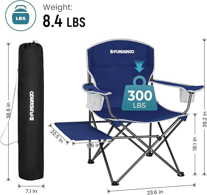 FUNDANGO Folding Camping Chairs for Adults 2 Pack Oversized Beach Chairs with Table Tray Heavy Duty Lawn Chair with Cup Holders for Sports Outdoor Camp(Blue)