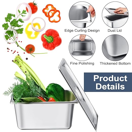 8 Pack Stainless Steam Hotel Pan 6 Deep Steam Table Pan with Lid 0.8 mm Thick Stainless Steel Restaurant Anti Clogging Steamer for Party Restaurant Hotel(1/4 Size)