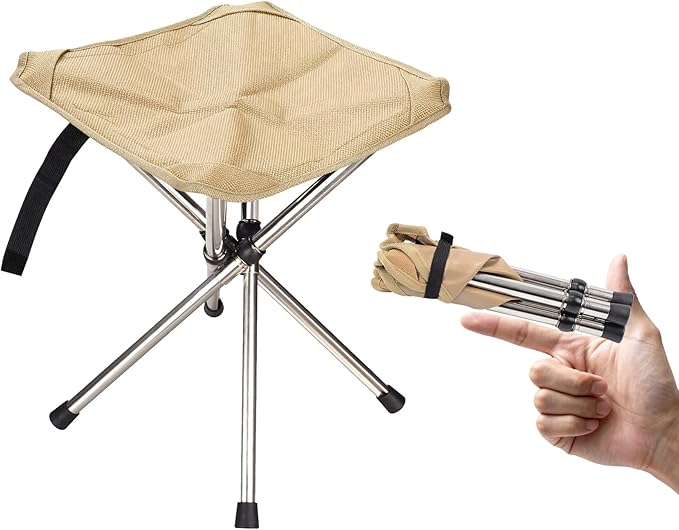 Ultra-Lightweight Camping Stoo - 260lbs Capacity | 13.8in Expanded Height | 1.2lbs Ultra-Light &amp Waterproof | 1-Pull Quick Setup for Camping Hiking Fishing BBQ &amp Waiting in Line (Khaki)
