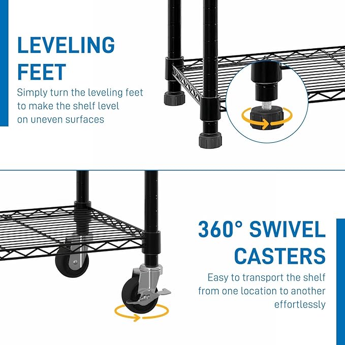 6-Story Storage Rack Adjustable Heavy-Duty Steel Wire Rack With Wheels/Leveling Feet Suitable For Garages Kitchens Laundry Rooms And Basements (Black 46.06 Inches X 17.71 Inches X 81.88 Inches)