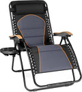 PHI VILLA XXL Oversized Padded Zero Gravity Chair Foldable Patio Recliner 30 Wide Seat Anti Gravity Lounger with Cup Holder Support 400 LBS (Black &amp Orange Accents)