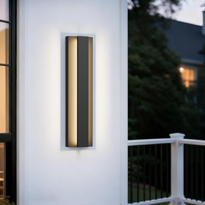 LamQee 18.5 Inch Modern Outdoor Wall Lights Exterior Lighting Fixtures 3000K 12W LED Contemporary Outdoor Wall Sconce Matte Black Outside Wall Mount Lights for House Garage Porch Patio Front Door