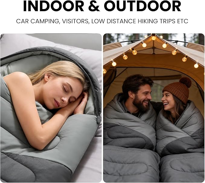Sleeping Bags for Adults &amp Kids Lightweight Waterproof 3-4 Season Warm with Inflatable Pillow–Compact Portable Sleeping Bag for Cold Weather Camping Hiking Travel Indoor/Outdoor Use