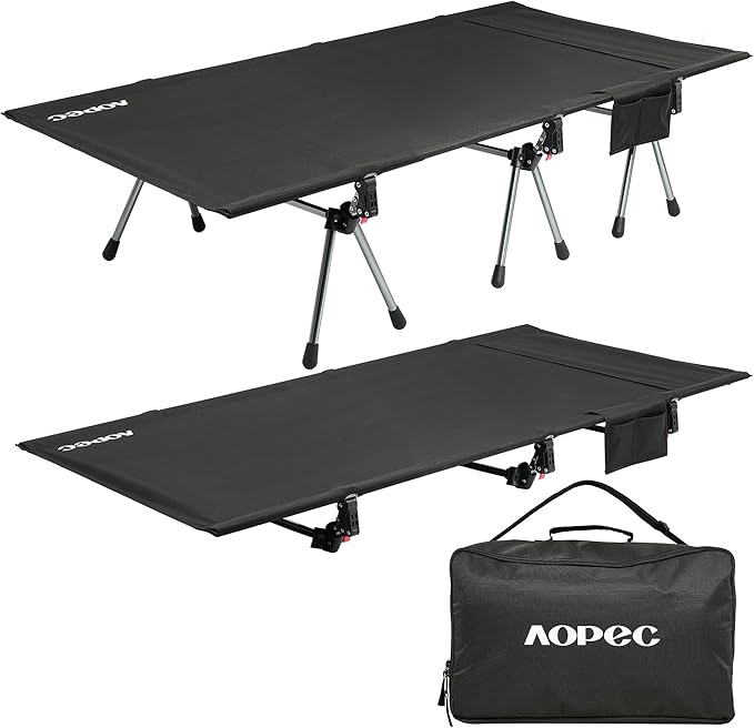 75 Camping Cot Heavy Duty 330lbs Capacity Adjustable Height with Leg Extenders Lightweight Aluminum Frame Portable Folding Bed for CampingTravel Beach Office Nap