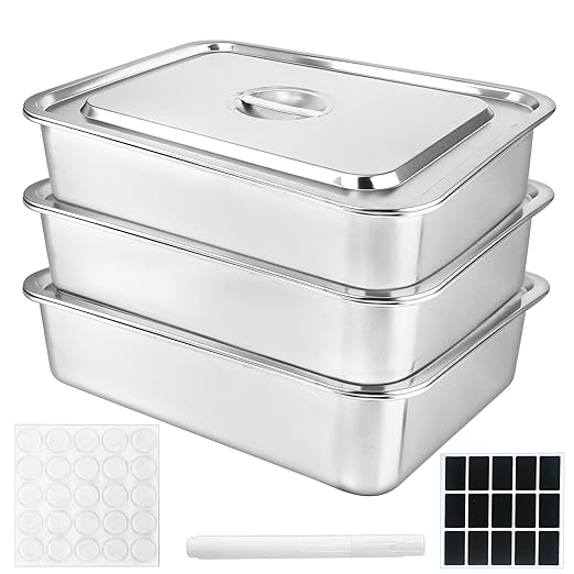 3 Pcs Stainless Steel Bus Tubs with Lid 4 Deep Meat Commercial Tote Box 17.7 x 13.7 Inch Silver Table Pans Dishwashing Utility Prep Tub for Daily Household Tasks Restaurant Services
