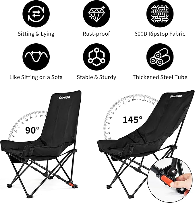 Naturehike Seastar Padded Camping Chair Oversized 2-Position Adjustable Folding Chair Portable Camp Chair with Side Pocket &amp Carry Bag