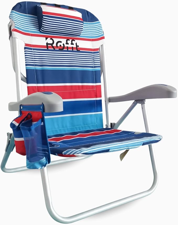 Heavy Duty Beach Chair 6 Positions Reclining for Adults Folding Lightweight with Backpack Straps Cooler Cup Holders Big Storage Pillow and Towel bar Lay Flat Position