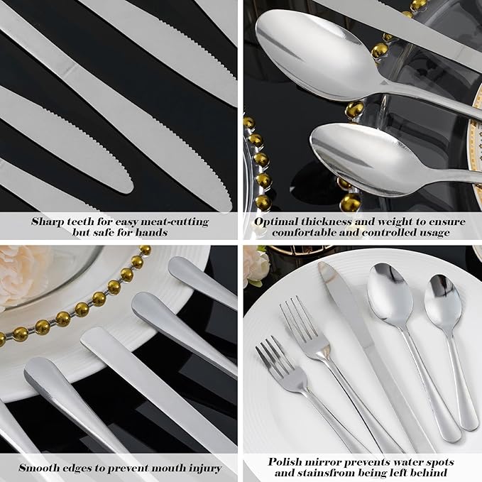 60 PCS Silverware Set - Windsor Stainless Steel Silverware Set for 12 Kitchen Flatware Set Cutlery Set for Home Restaurant Hotel Kitchen Dishwasher Safe &amp Mirror Polished Utensils Set