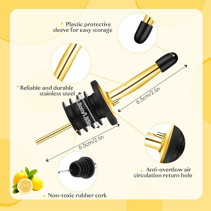 Dandat 20 Pcs 32 oz Plastic Long Neck Bottles with Pourer and Caps Plastic Juice Pour Bottles with Stainless Steel Pourer Tapered Spout for Liquor Juice Store (Gold)