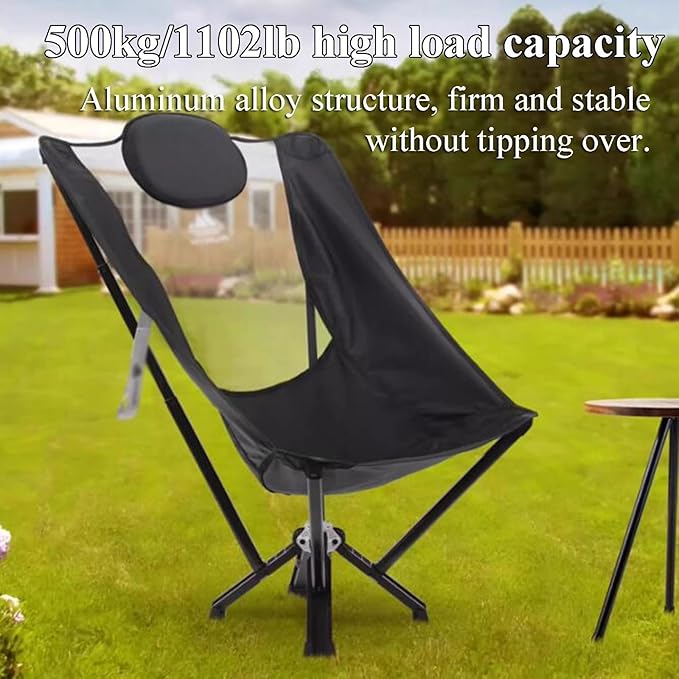 High-End Outdoor Folding Moon Chair with Headrest Aluminum Frame 500kg Capacity Nylon Seat Side Pockets Carry Bag for Camping Picnic Travel
