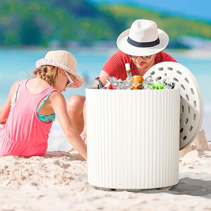 Outdoor Cooler Side Table Patio Table and Ice Chest Storage Portable Ice Bucket CoolerOutdoor Ice Chest Side for Parties Picnics Beach