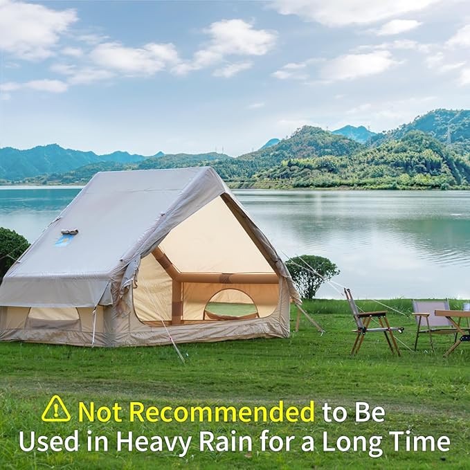 Inflatable Camping Tent with Hand Pump Waterproof Outdoor Blow up Tent 2-8 Person Oxford 4 Season Glamping Air Tent Cabin House with Mesh Windows &amp Door