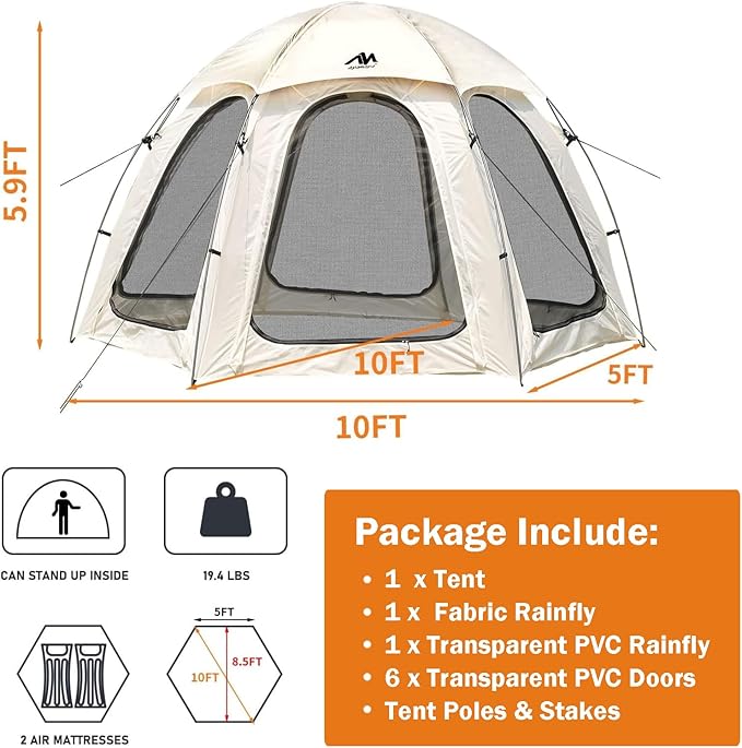 Bubble Tent AYAMAYA 10x10 FT Screen House for 4-6 People Outdoor Sports Tent Canopy with Mesh Mosquito Netting for Patio Camping Backyard and Outside Activities Weatherproof Sun Shelter