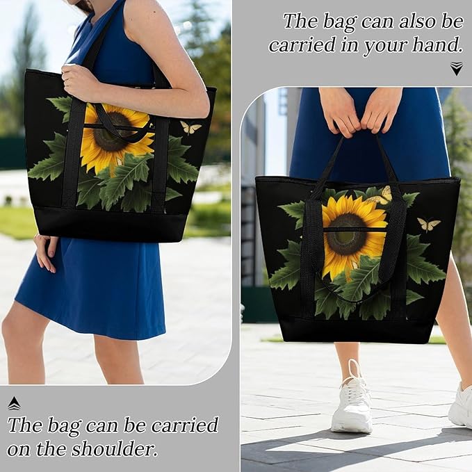 Insulated Shopping BagLarge Reusable Cooler Bags Weed with Sunflower Printed Foldable Shopping BagTravel Waterproof Shoulder Bag