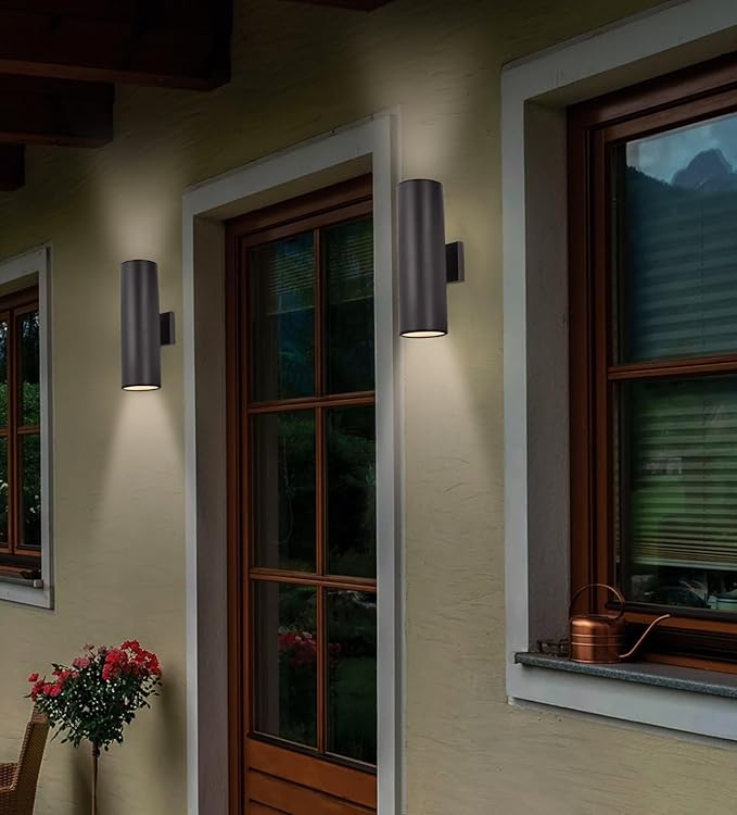 Kira Home Enzo 16 2-Light Modern Indoor/Outdoor Wall Sconce Weatherproof Up Down Light Cylinder Metal Shade + Oil Rubbed Bronze Finish