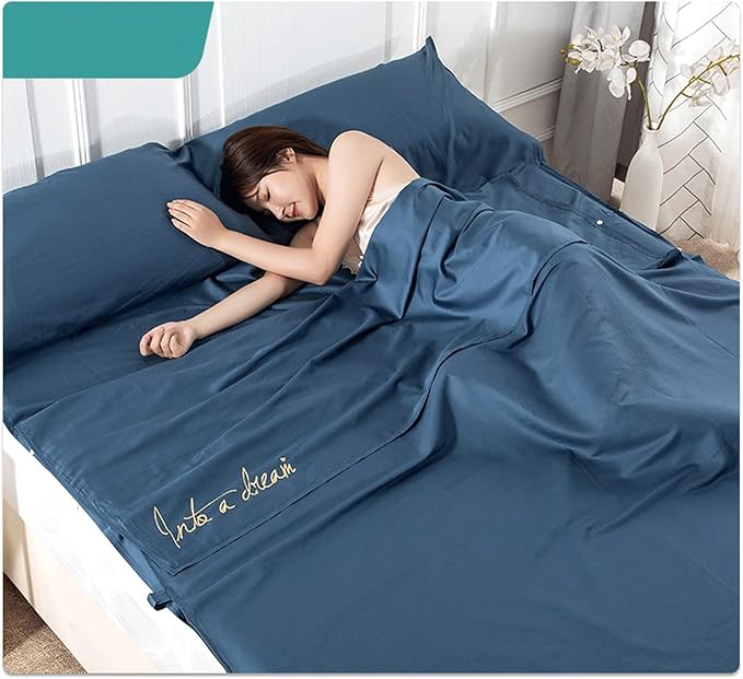 RUZGAR Sleeping Bag Liner Large Small Sized Travel Sheet 300 Thread Count Long Staple Cotton Ultra Lightweight Sleep Liner Single Double Travel Bed Sheet (Color : Blue A Size : 160x210cm-63x82)