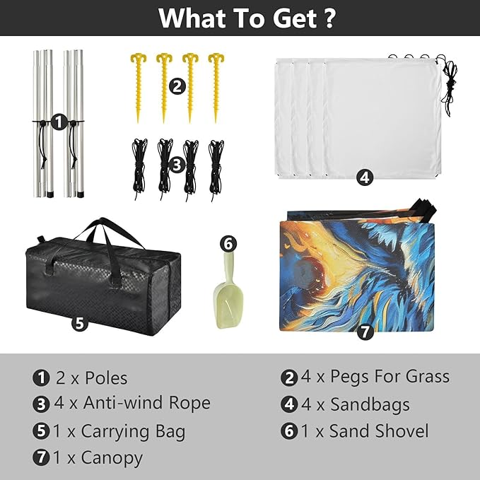 ALAZA Howling Wolf Fire Painting Beach Tent Sun Shelter UPF50+ Protection Beach Shade Canopy w/ 4 Sandbags for Outdoor Camping Fishing Backyard Fun Picnic 10x9 ft