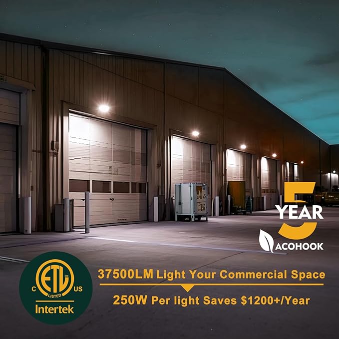 8Pack 250W LED Wall Pack Lights 100-277v Dusk to Dawn with Photocell 37500Lm 5000K IP65 Outdoor Security Lighting for WarehouseBuildingYardFactoryGarage ETL(Height:20~40ft)