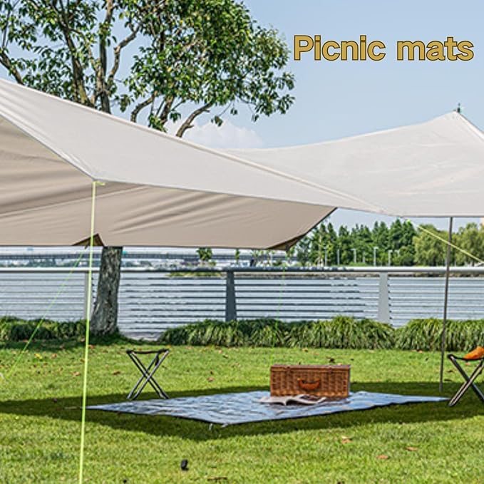 Naturehike Aluminum Foil Foldable Picnic Blanket Ultralight Ground Sheet Mat Waterproof Camping Tarp Sleeping Pad for Outdoor PicnicCampingBeaches Storage Bag Included (78.74×78.74)