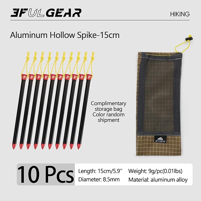 3F UL Gear 6/10PCS Lightweight Camping Tent Stakes 5.9/7.8'' Hollow Aluminum Alloy Tent Pegs Ground Stakes Essential Camping Accessories for Camping Garden Hiking (15cm-10pcs)