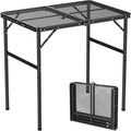 Anbte Portable Grill Table Max 29.5 2 Adjustable Heights Folding Camping Table with Heat-Resistant Mesh Tabletop &ampPortable Handle Waterproof for Cooking BBQ Outdoor Patio 31 X 22 Black