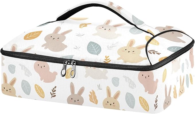 Casserole Carrier Rabbit PatternInsulated Casserole Carrier for Hot or Cold Food Thermal Lunch Tote for Potluck Parties Picnic Beach Fits 9 x 13 Inches Baking Dish