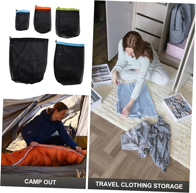 1 Set Travel Clothes Drawstring Bag Outdoor Camping Mesh Storage Sack for Lightweight Polyester Compact Design for and Use