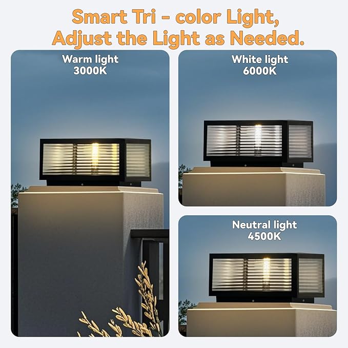 Outdoor Solar Post Lights Luxury Modern Solar Post Cap Light Fence Deck Column Light with IP65 Waterproof Pillar Lights for Flat Surface Patio Garden Decoration