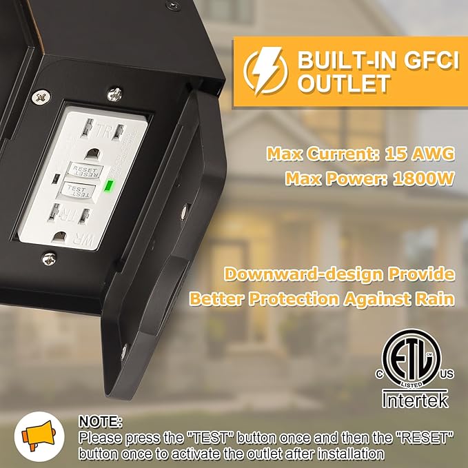 2 Pack Porch Lights with GFCI Outlets Dusk to Dawn Outdoor Lighting Exterior Light Fixtures Wall Mount Waterproof Alunmium Wall Sconces for House Patio Garage Front Door 9W LED Bulbs Included(ORB)