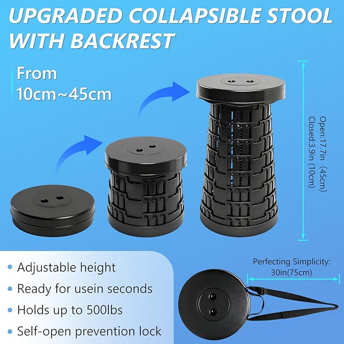 Upgraded Collapsible Stool with Table Top Portable Telescopic Seat Folding Stool for Camping Gardening Fishing Hiking BBQ Tabletop Diameter 19.7 inches